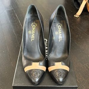 Chanel black and beige heels very good condition size 37 (6.5) with original box